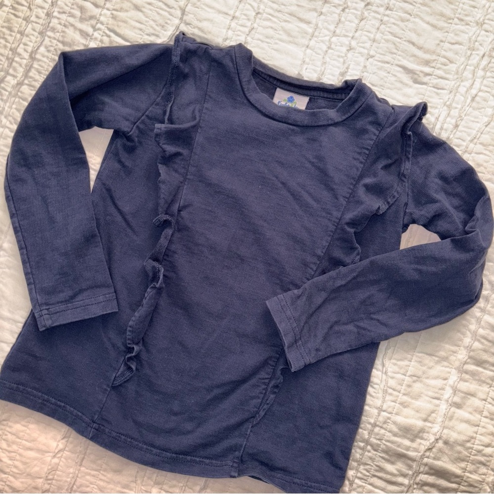 Eyelet and Ivy navy blue long sleeve ruffle detail long sleeve top girls seven